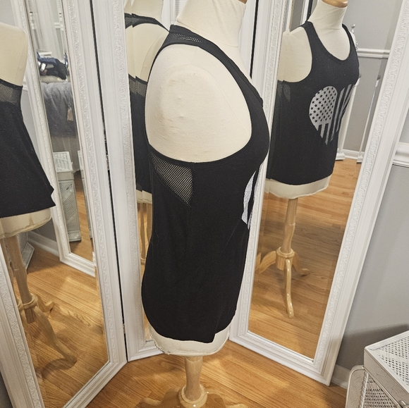 Heart Flag Mesh Racerback Tank Top Black Size M - Picture 4 of 4